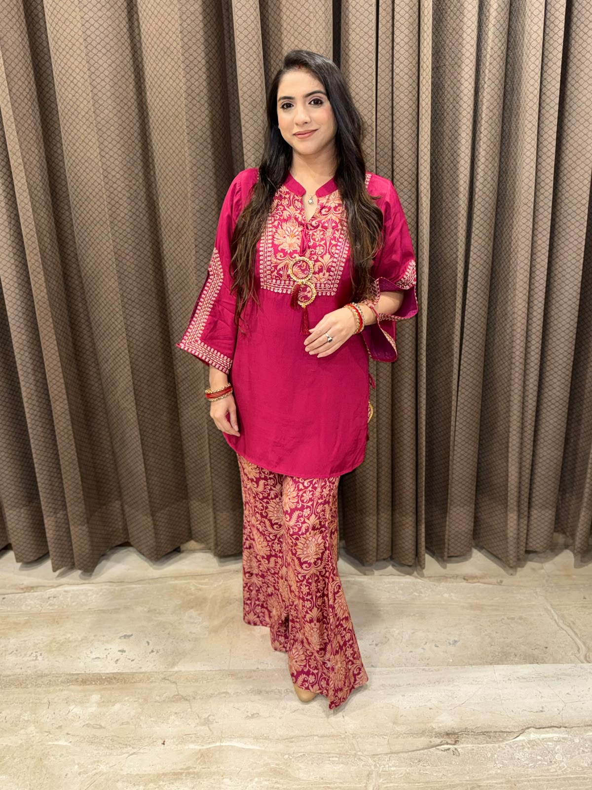Berry Designer Co-ord set with Digital Plazoo & Tassels
