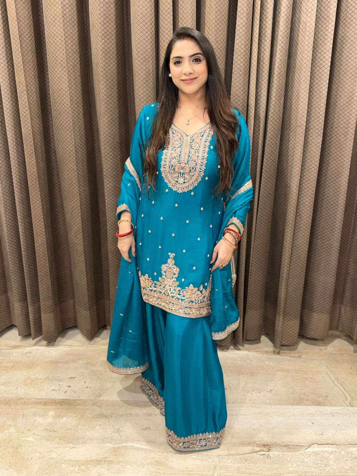Blue Elegant Sharara Set with handwork & dupatta