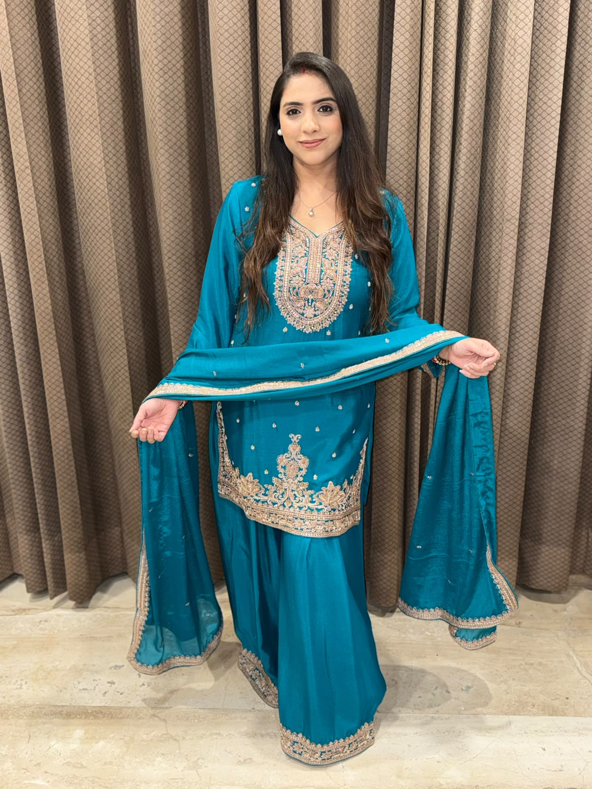 Blue Elegant Sharara Set with handwork & dupatta