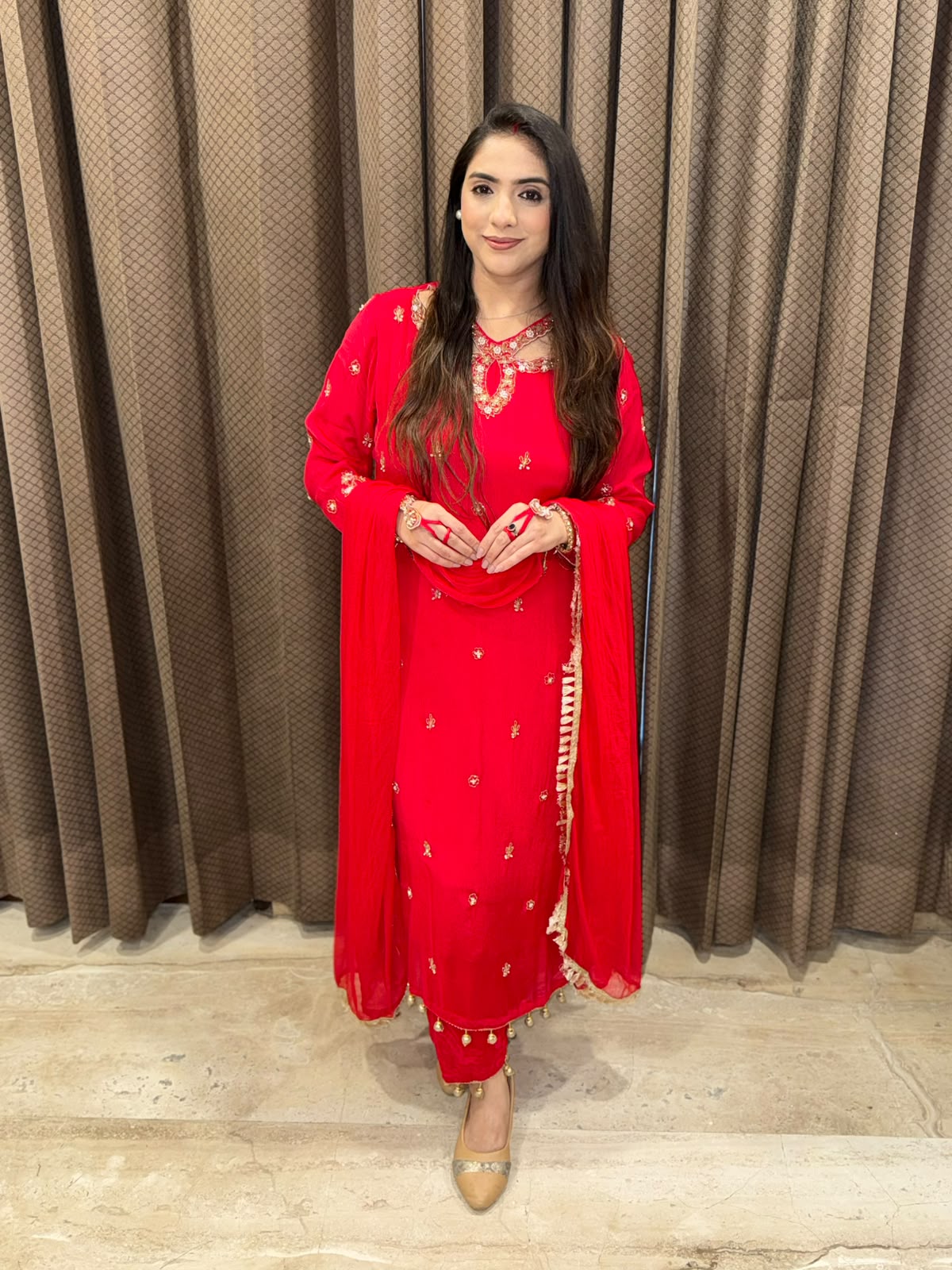 Red Straight suit with  Designer Style & handwork