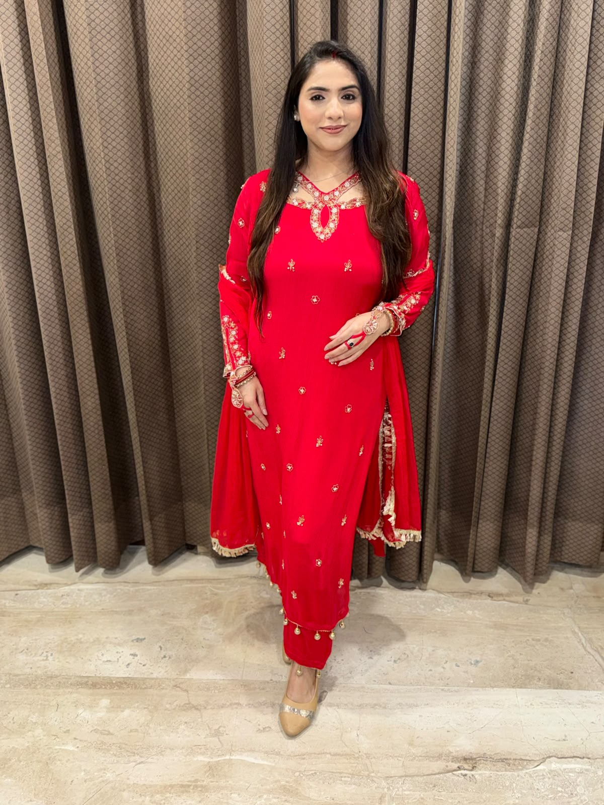 Red Straight suit with  Designer Style & handwork