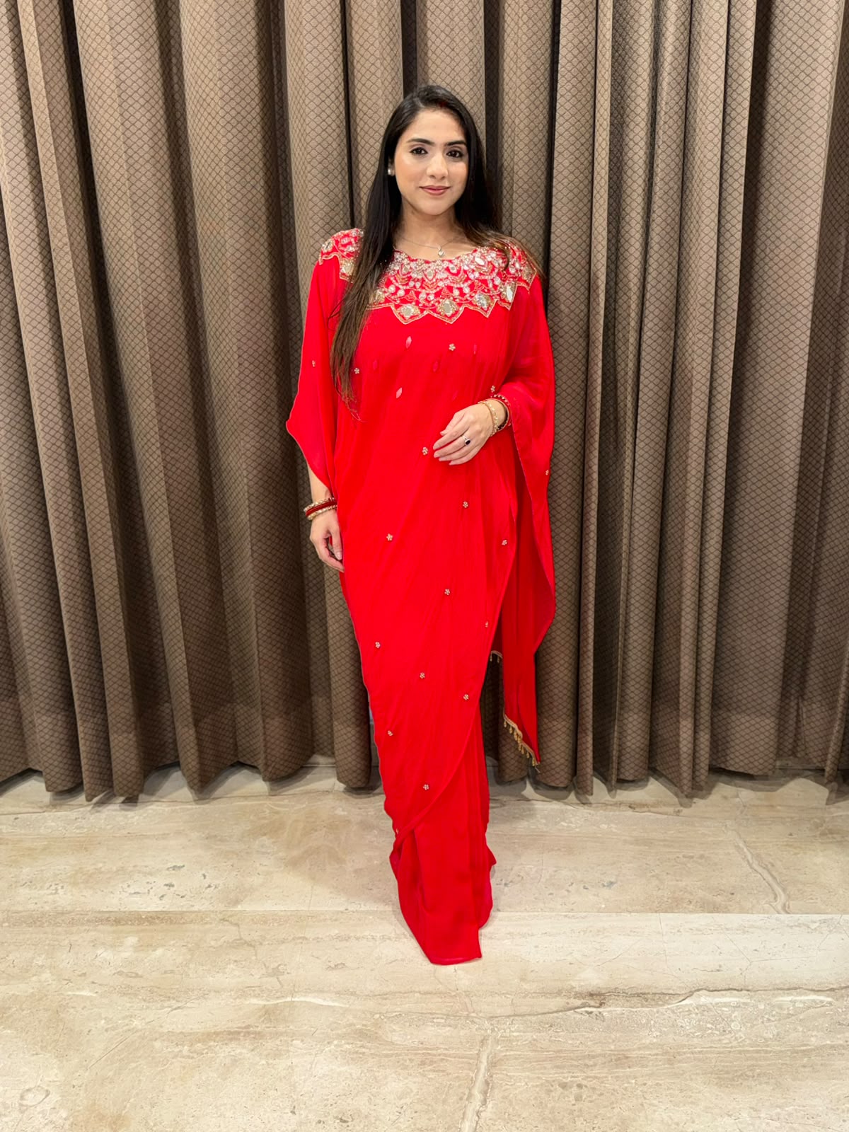 Red designer Drape Saree  with Indowestern style & handwork