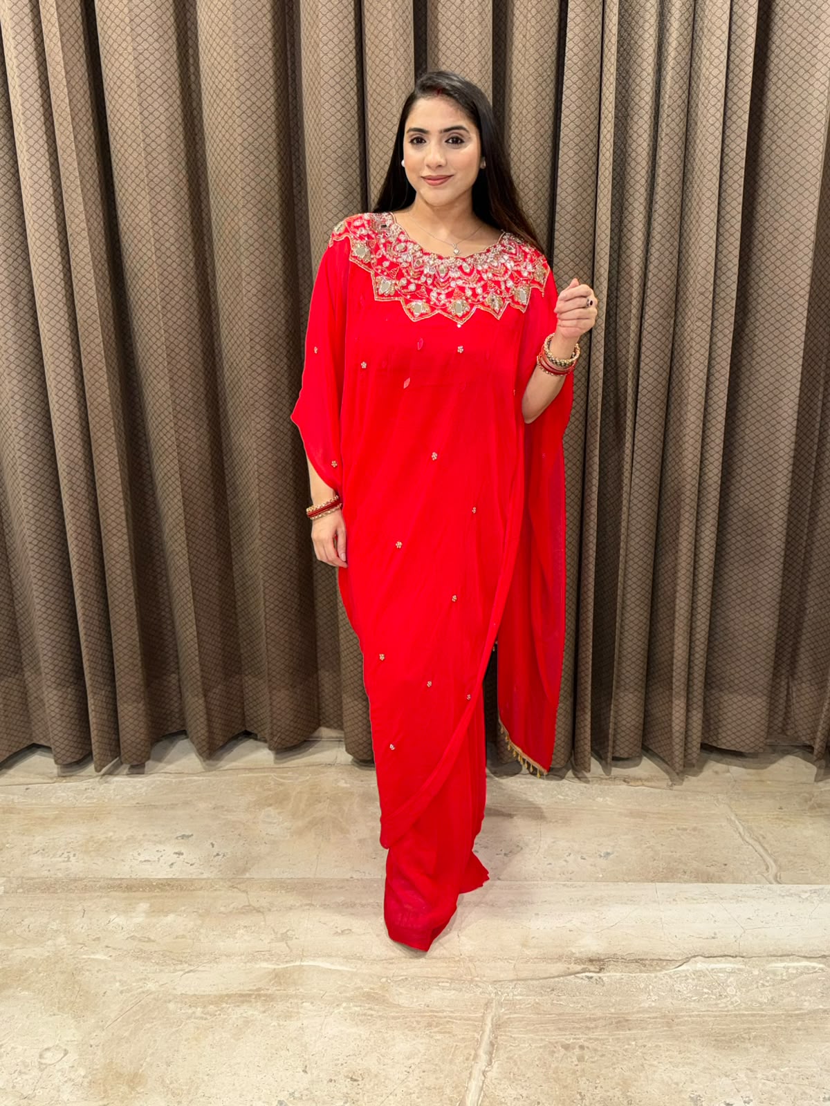 Red designer Drape Saree  with Indowestern style & handwork