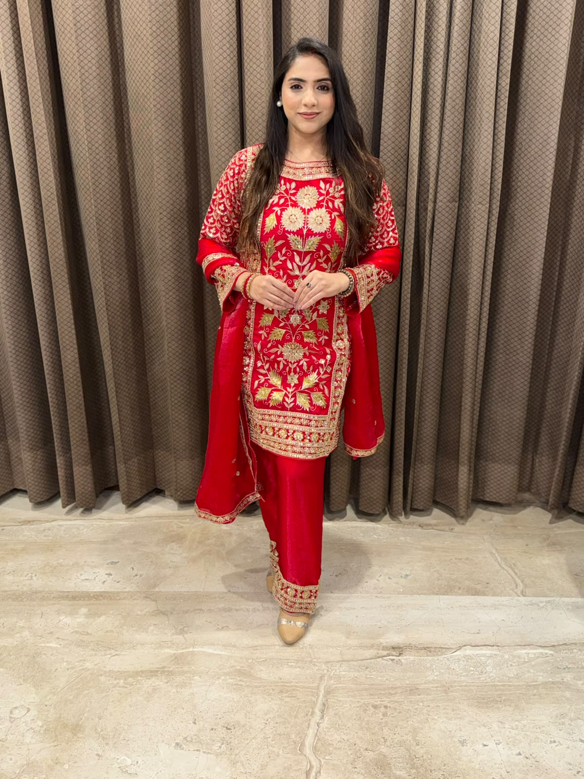 Designer Red kurta set with dupatta and heavy handwork