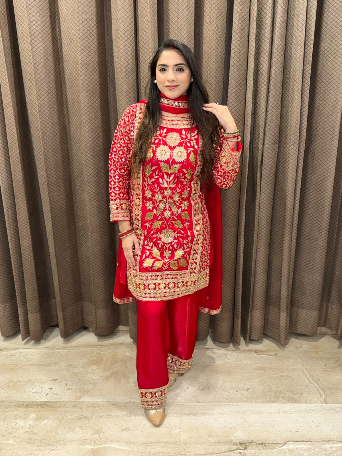 Designer Red kurta set with dupatta and heavy handwork