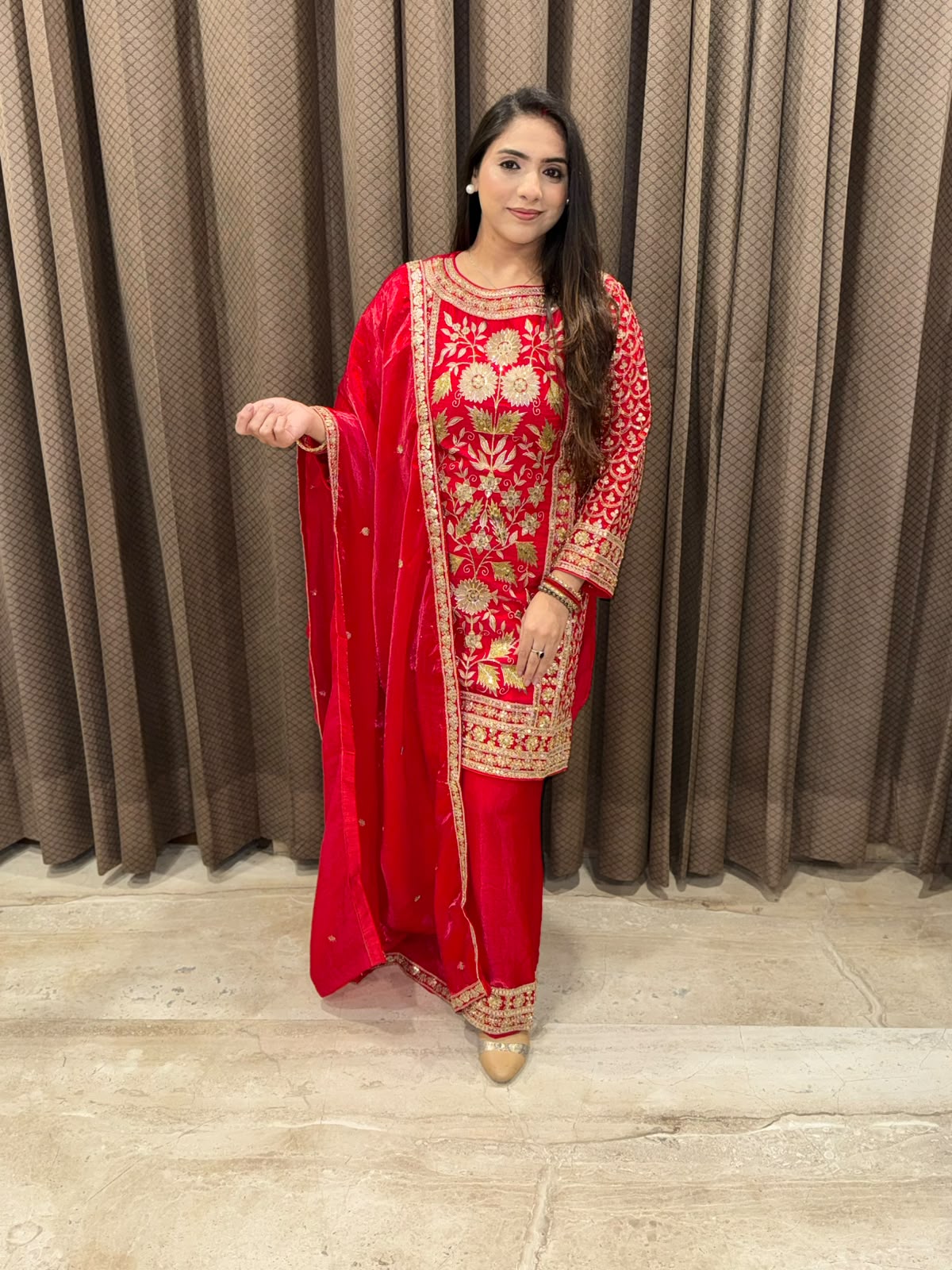 Designer Red kurta set with dupatta and heavy handwork
