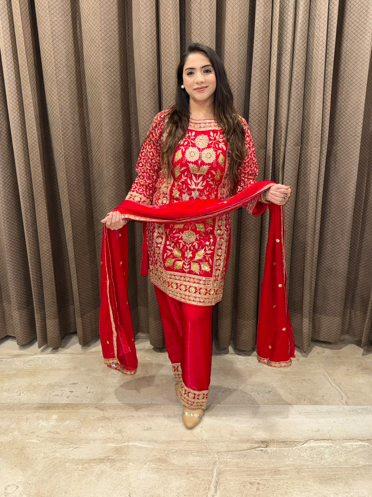 Designer Red kurta set with dupatta and heavy handwork