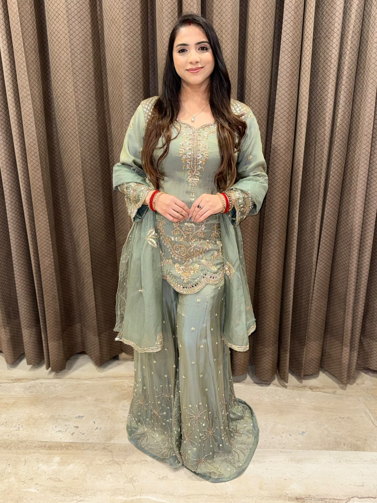 Designer Green Indowestern Set with handwork