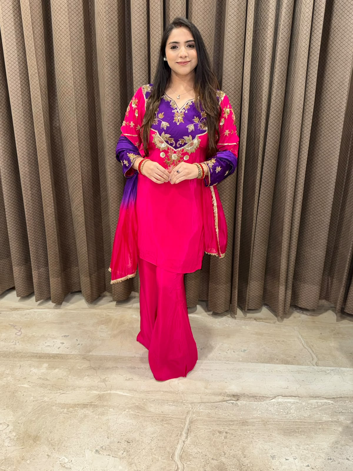 Pink & Purple Designer Plazoo set with ombre dupatta & handwork