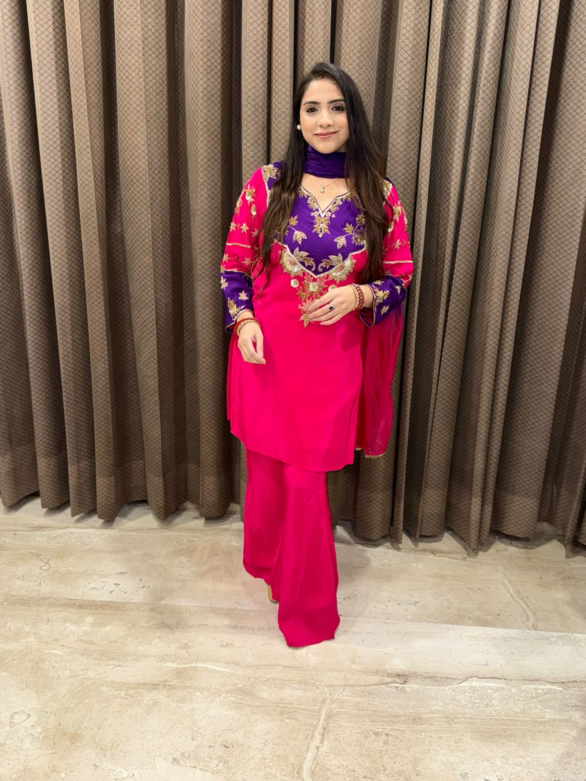 Pink & Purple Designer Plazoo set with ombre dupatta & handwork