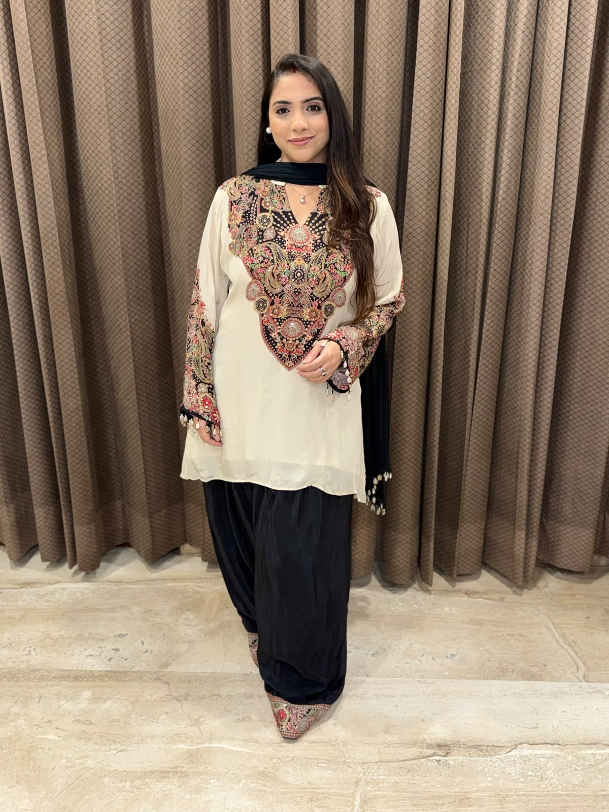 Designer Black Digital Print Farshi set with handwork