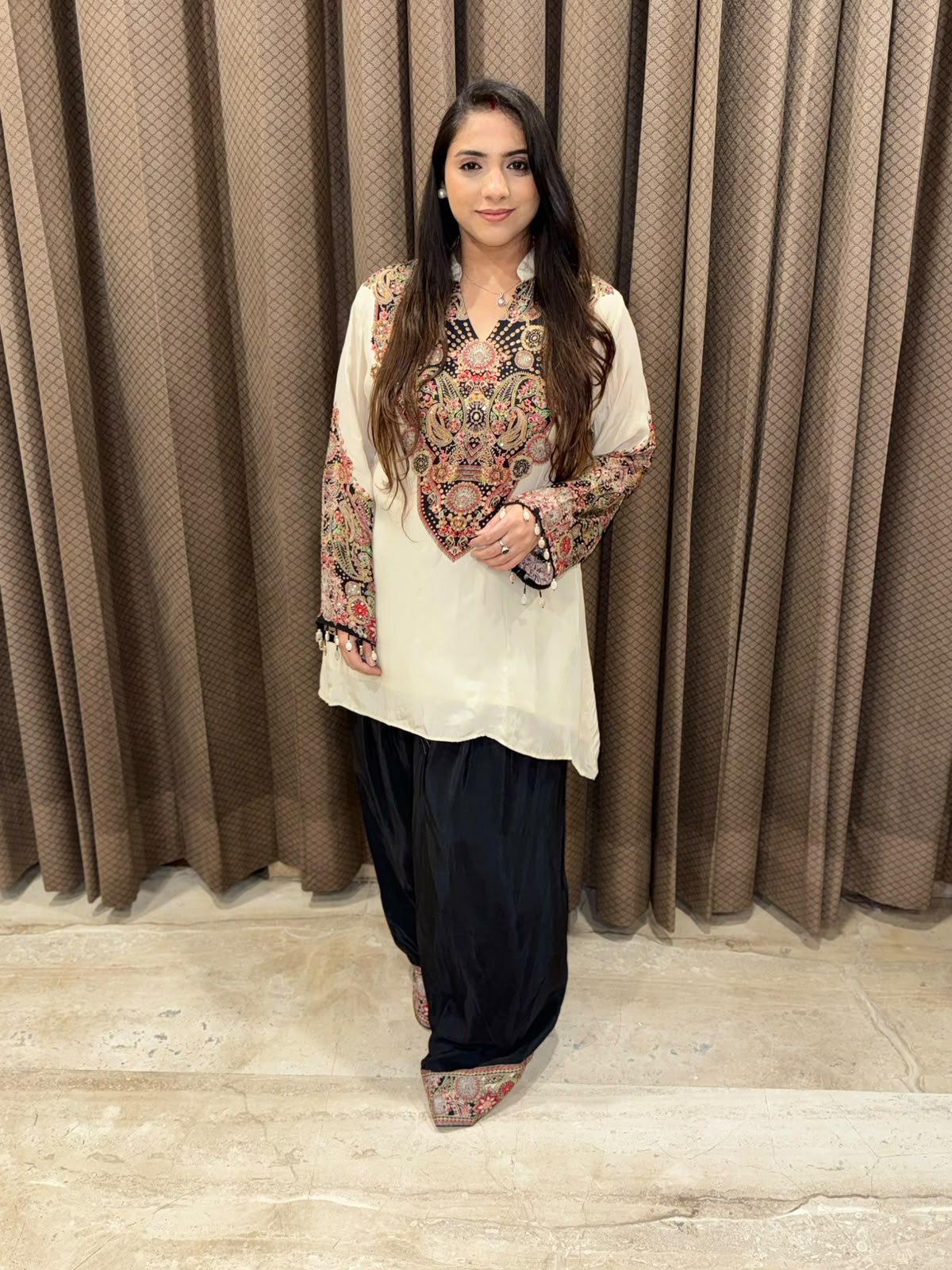 Designer Black Digital Print Farshi set with handwork