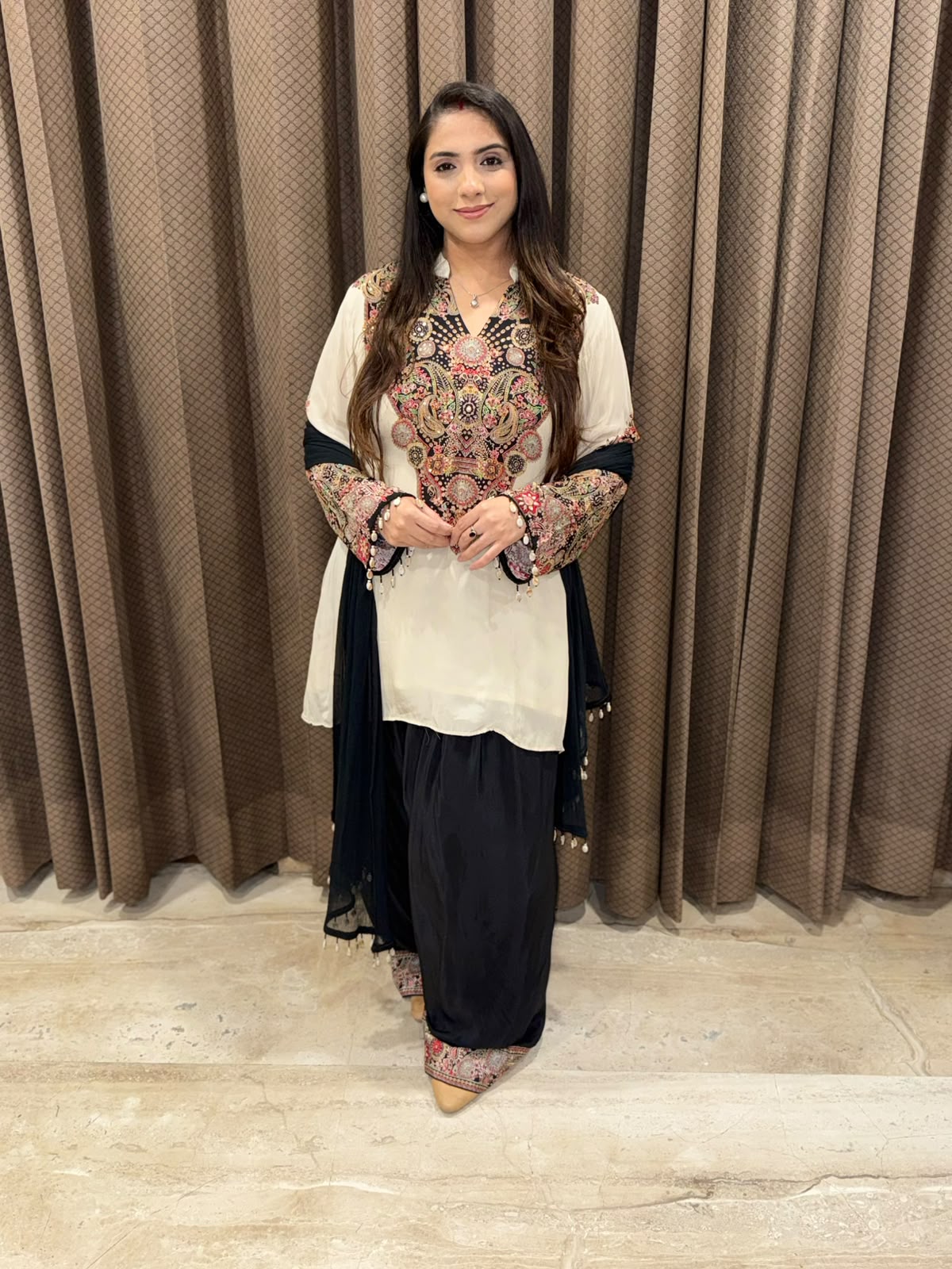 Designer Black Digital Print Farshi set with handwork