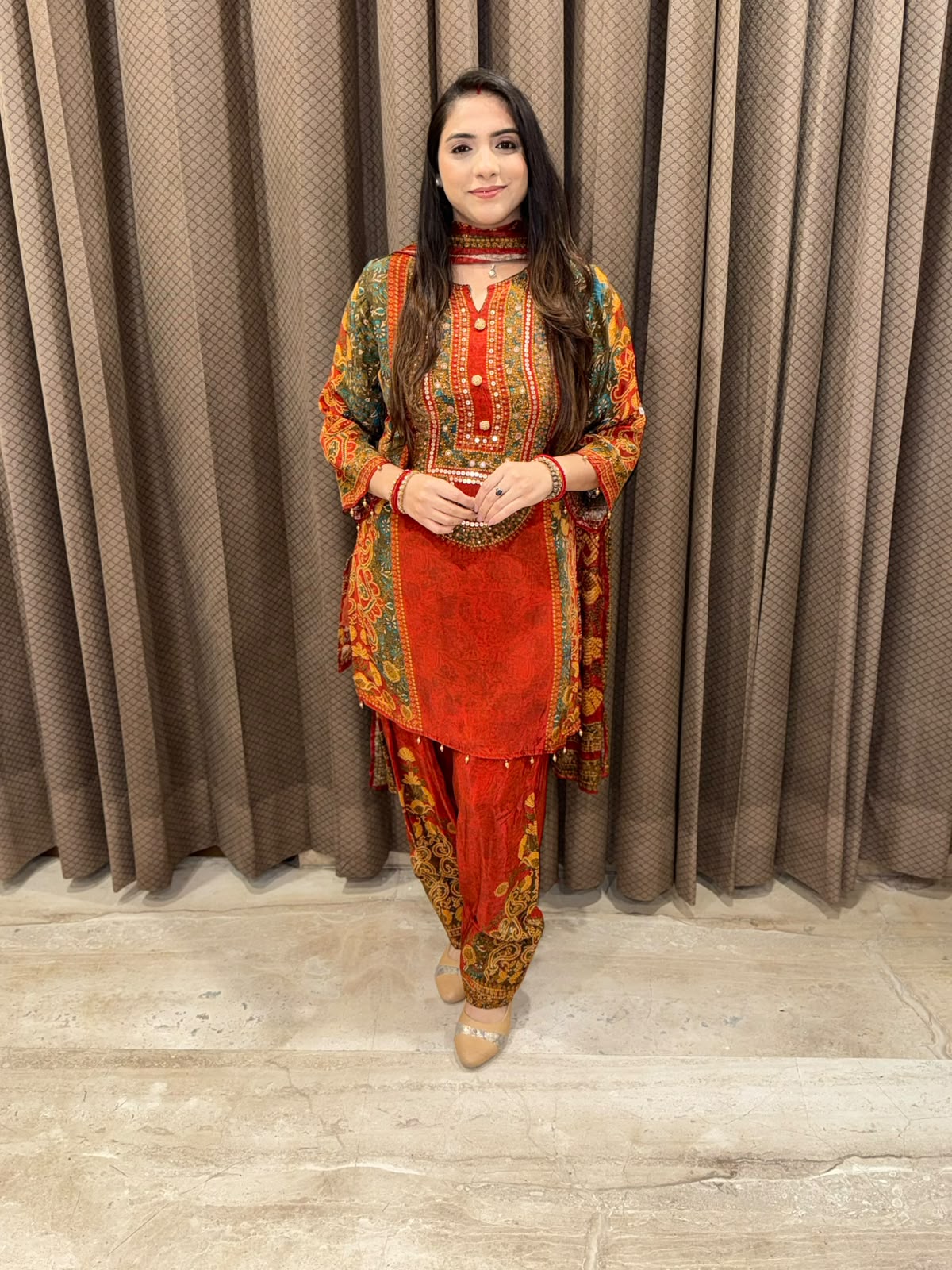 Rust Designer Digital Farshi Set with handwork