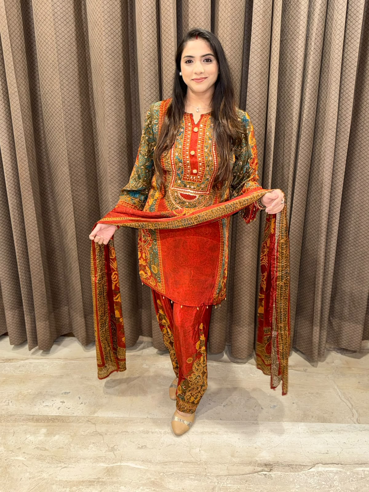 Rust Designer Digital Farshi Set with handwork