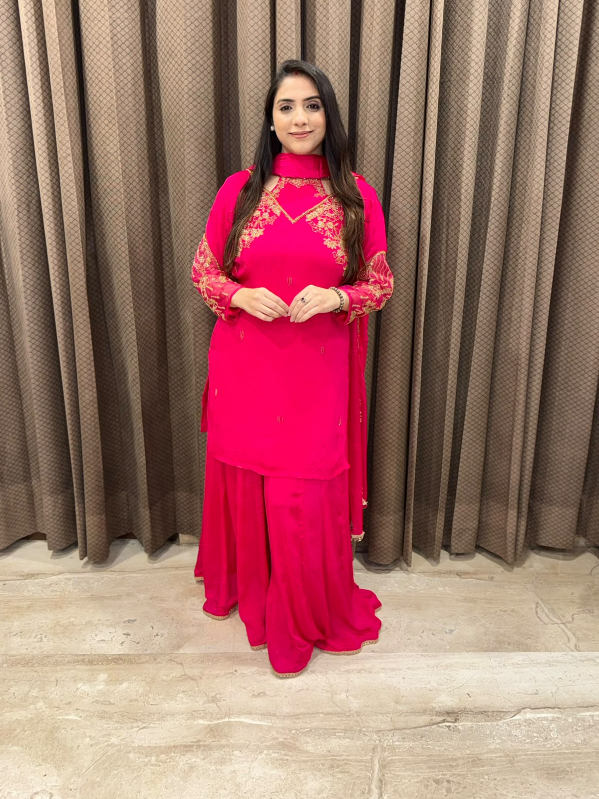 Pink Sharara set with designer neck & handwork