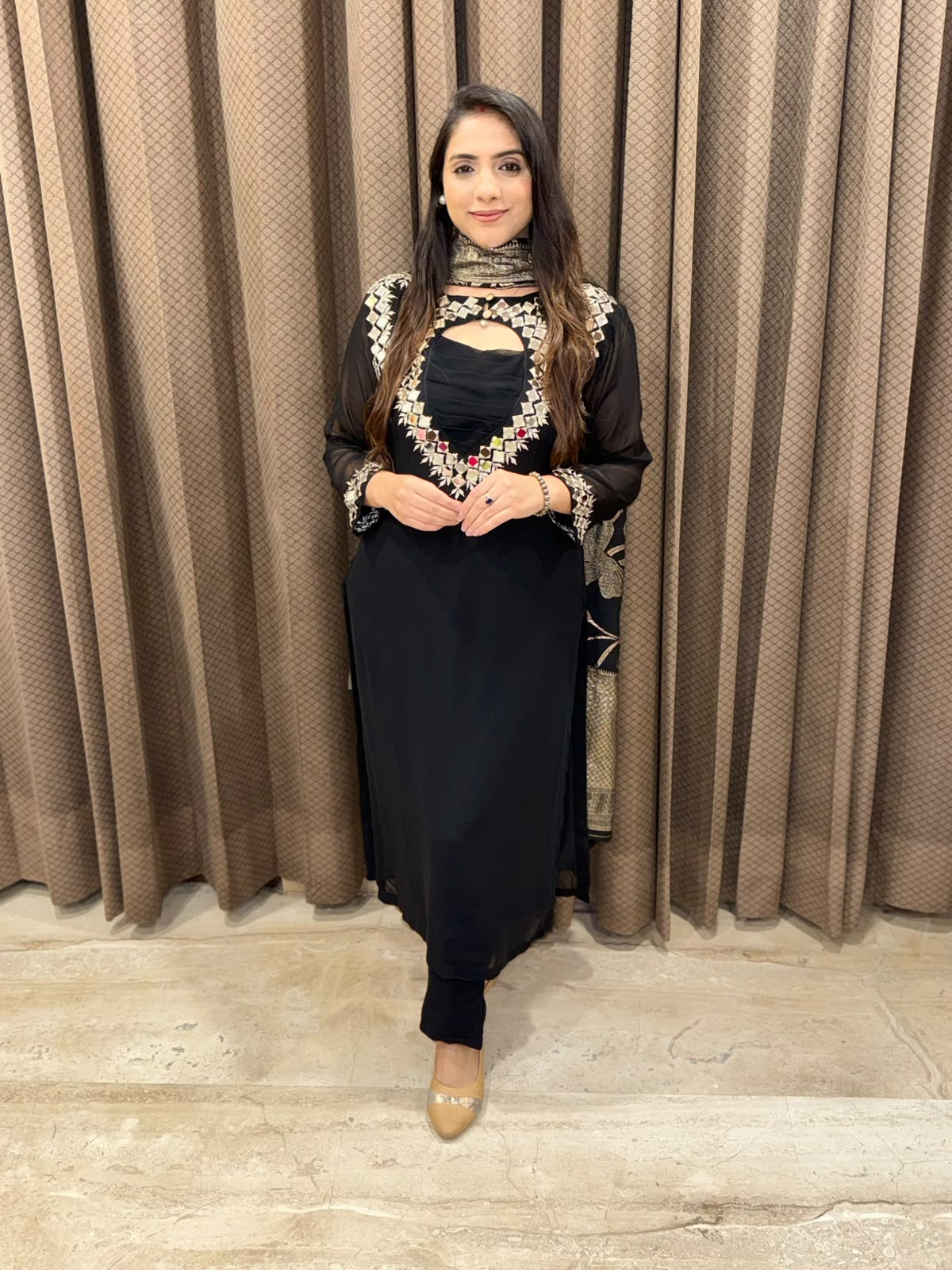 Black Straight suit with designer neck and handwork