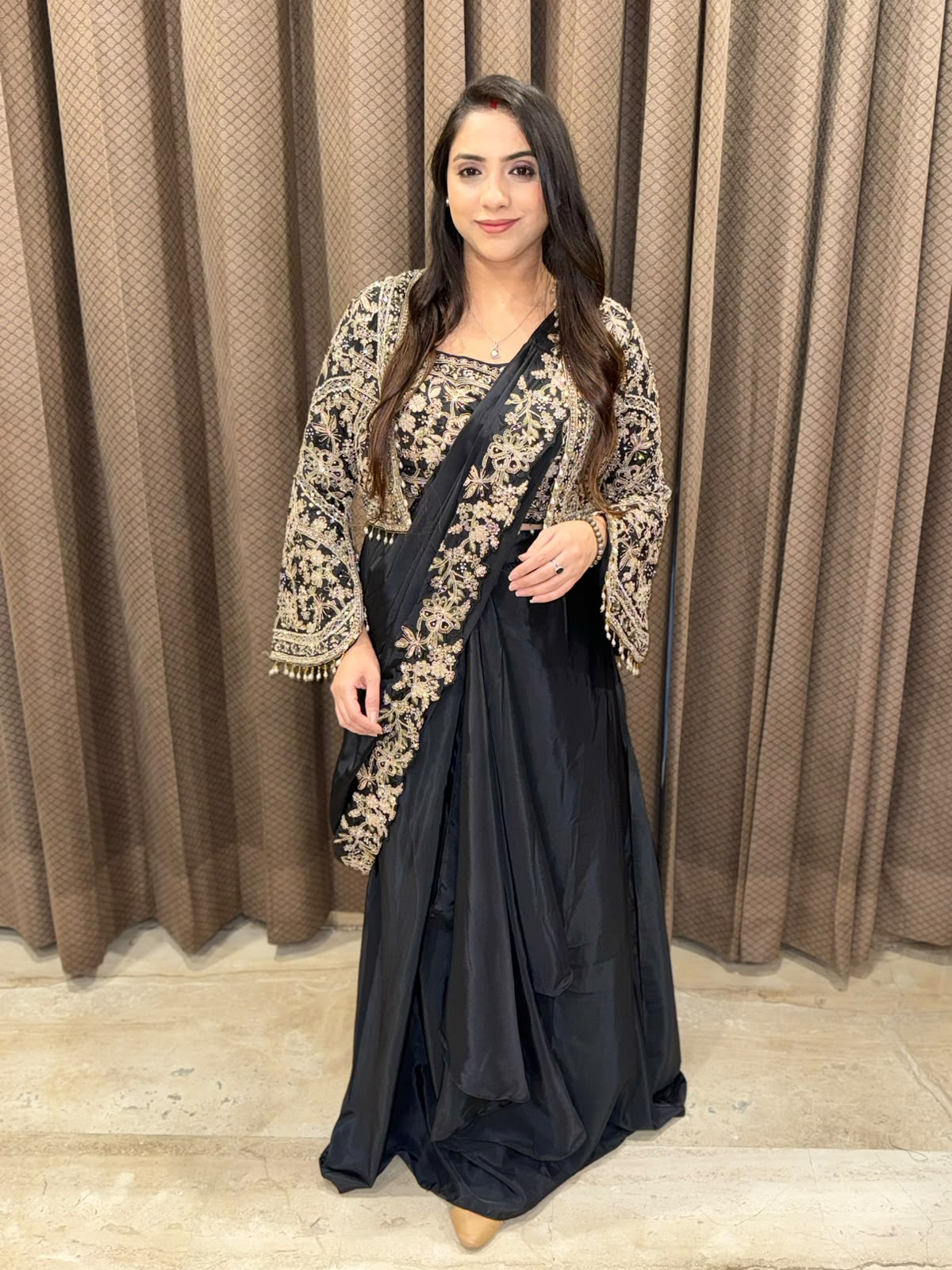 Black designer Drape saree with handwork Jacket