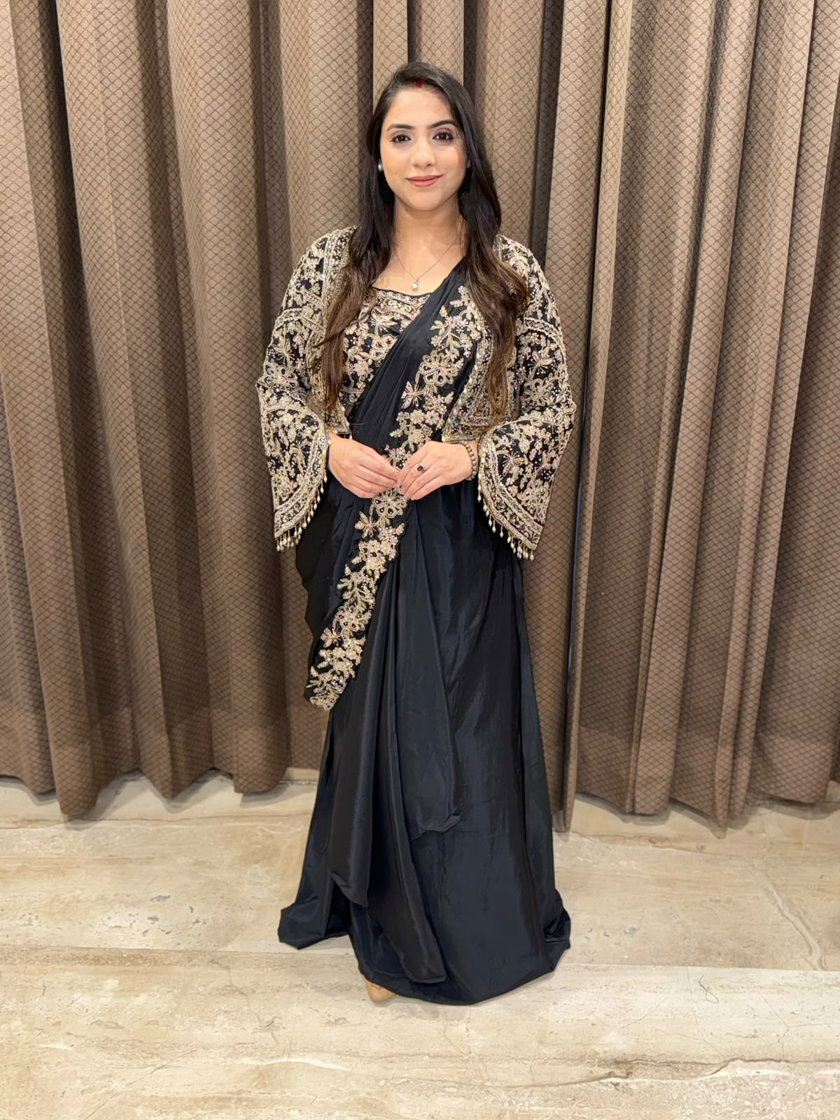 Black designer Drape saree with handwork Jacket