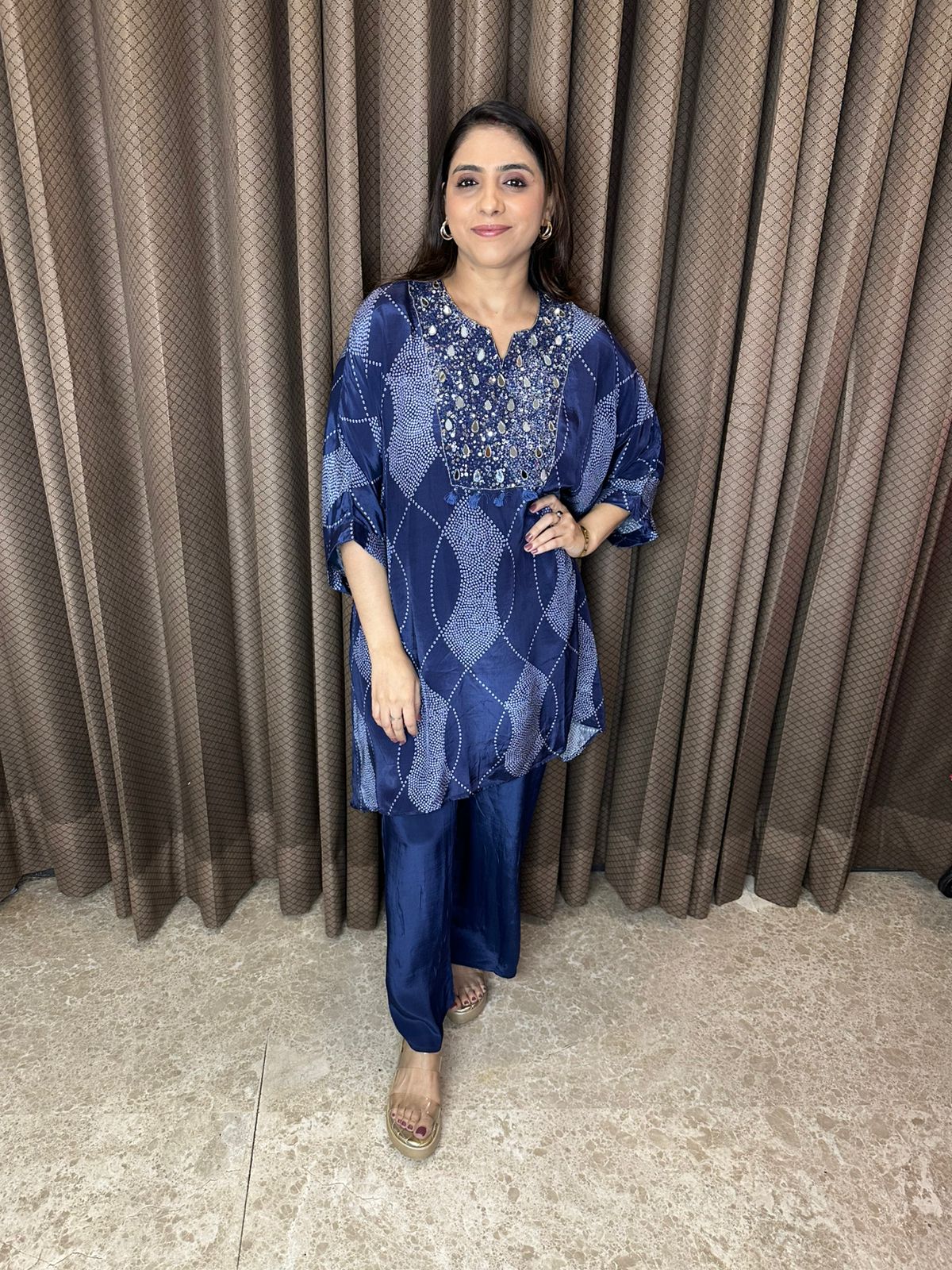 Navy Blue Bandhani-Inspired Mirror Work Co-ord Set