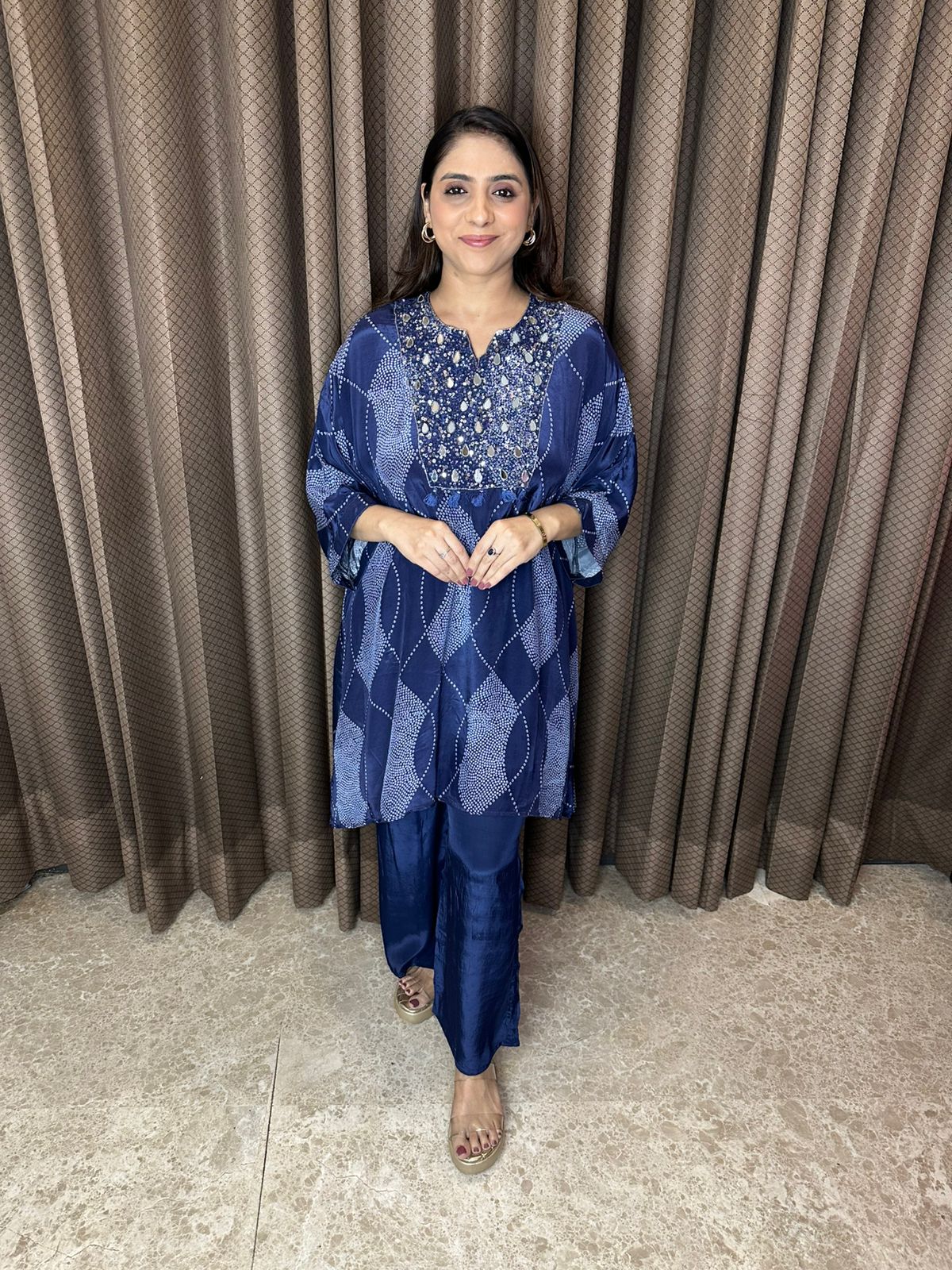 Navy Blue Bandhani-Inspired Mirror Work Co-ord Set