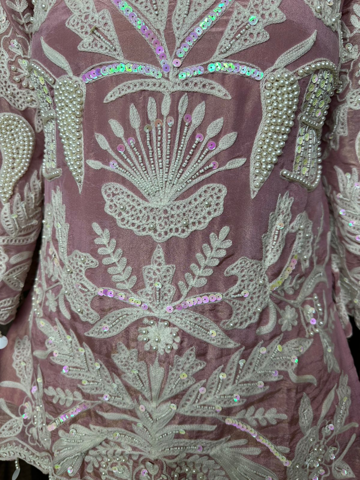 Blush Pink Sheer Co-ord Set with White Thread Embroidery